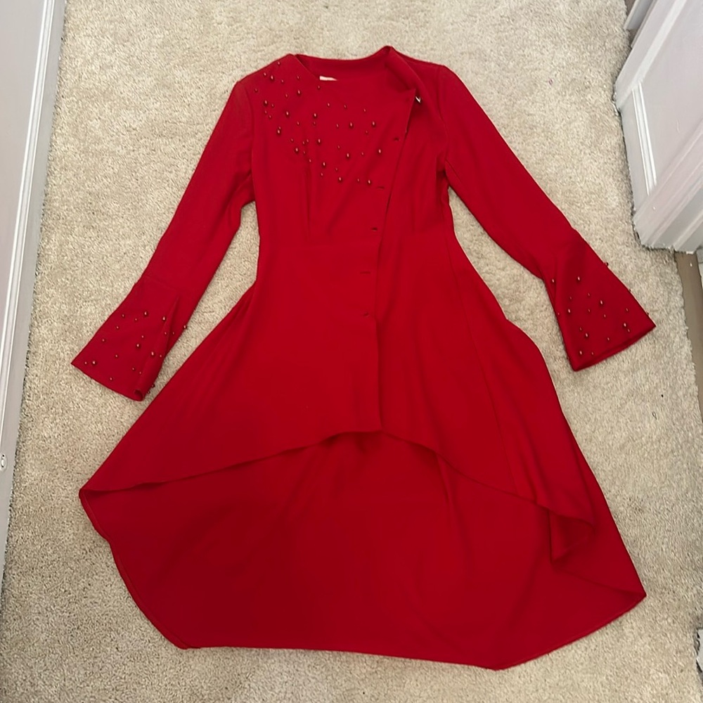High low red shirt